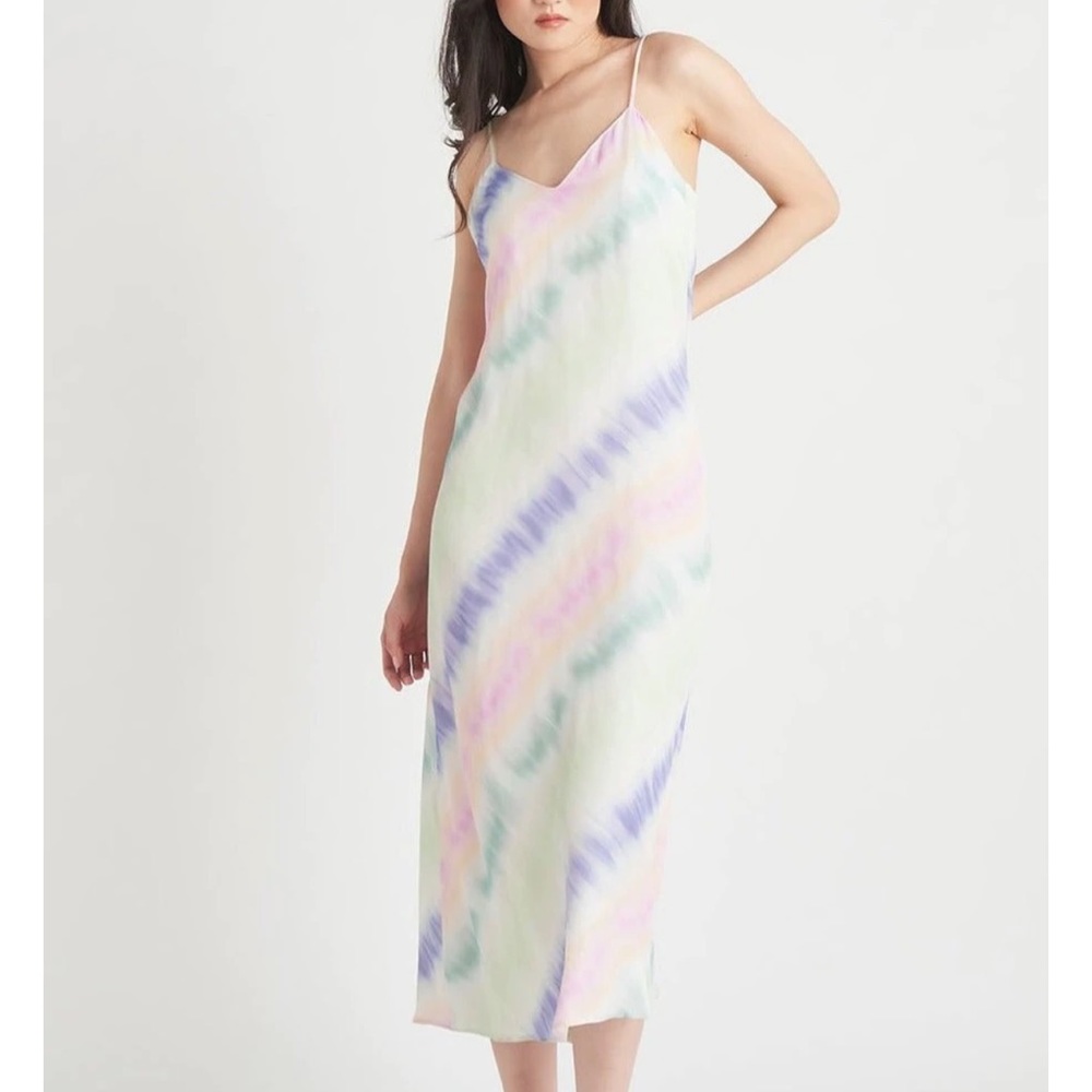 Zara Satin Pastel Tie Dye Midi Slip Dress Sz S NWT